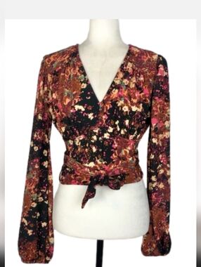 Stunning Anthropologie Floral Top in Black, Rust and Pink, S/M